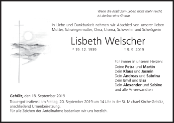 Anzeige von Lisbeth Welscher von MGO