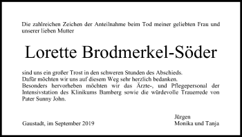 Anzeige von Lorette Brodmerkel-Söder von MGO