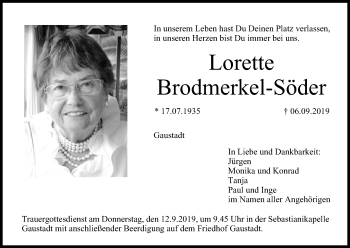 Anzeige von Lorette Brodmerkel-Söder von MGO