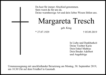 Anzeige von Margareta Tresch von MGO