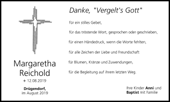 Anzeige von Margaretha Reichold von MGO