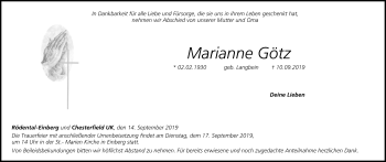Anzeige von Marianne Götz von MGO