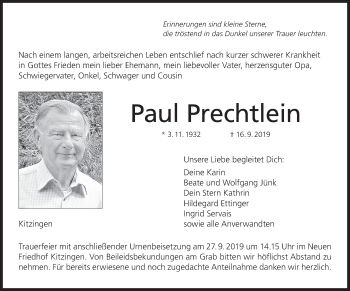 Anzeige von Paul Prechtlein von MGO