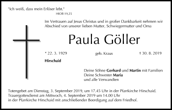 Anzeige von Paula Göller von MGO