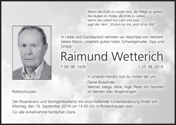 Anzeige von Raimund Wetterich von MGO