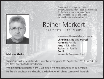 Anzeige von Reiner Markert von MGO