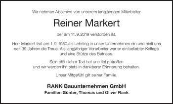 Anzeige von Reiner Markert von MGO