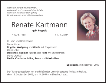 Anzeige von Renate Kartmann von MGO