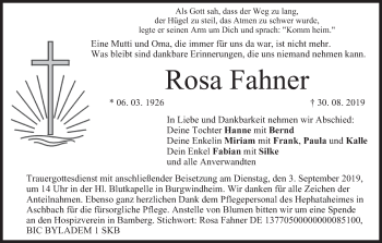 Anzeige von Rosa Fahner von MGO