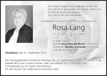 Anzeige von Rosa Lang von MGO