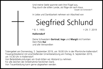 Anzeige von Siegfried Schlund von MGO