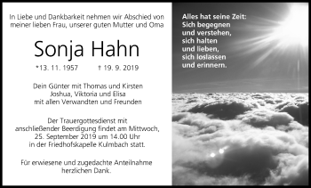 Anzeige von Sonja Hahn von MGO