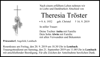 Anzeige von Theresia Tröster von MGO
