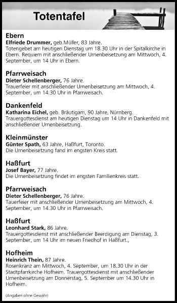 Anzeige von Totentafel vom 03.09.2019 von MGO