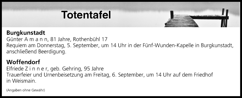  Traueranzeige für Totentafel vom 05.09.2019 vom 05.09.2019 aus MGO