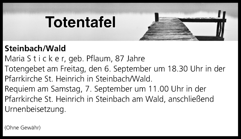  Traueranzeige für Totentafel vom 06.09.2019 vom 06.09.2019 aus MGO