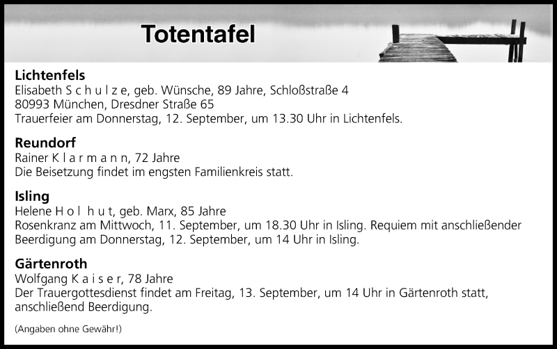  Traueranzeige für Totentafel vom 11.09.2019 vom 11.09.2019 aus MGO
