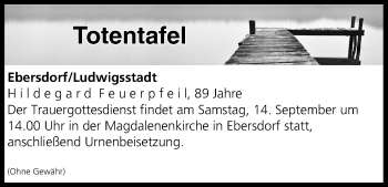 Anzeige von Totentafel vom 13.09.2019 von MGO