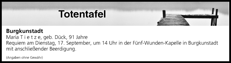  Traueranzeige für Totentafel vom 17.09.2019 vom 17.09.2019 aus MGO
