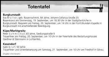 Anzeige von Totentafel vom 19.09.2019 von MGO