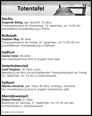 Anzeige von Totentafel vom 19.09.2019 von MGO