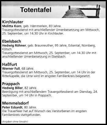 Anzeige von Totentafel vom 24.09.2019 von MGO