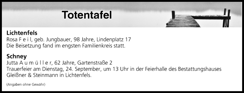  Traueranzeige für Totentafel vom 24.09.2019 vom 24.09.2019 aus MGO