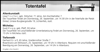 Anzeige von Totentafel vom 25.09.2019 von MGO