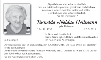 Anzeige von Tusnelda Heilmann von MGO