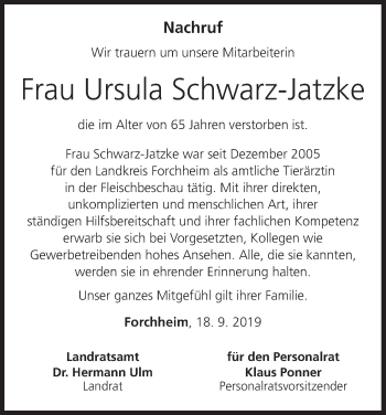 Anzeige von Ursula Schwarz-Jatzke von MGO