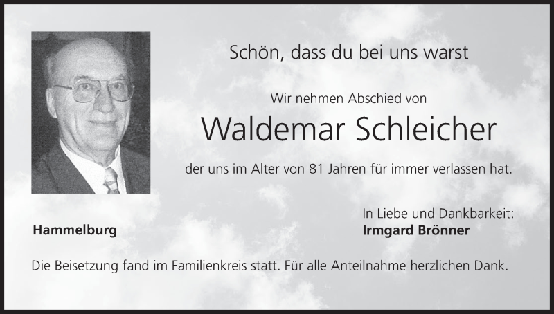  Traueranzeige für Waldemar Schleicher vom 21.09.2019 aus MGO