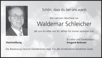 Anzeige von Waldemar Schleicher von MGO