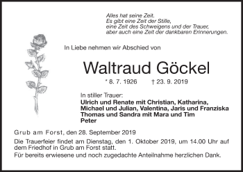 Anzeige von Waltraud Göckel von MGO