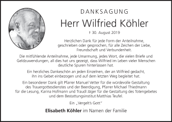 Anzeige von Wilfried Köhler von MGO