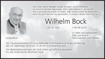 Anzeige von Wilhelm Bock von MGO