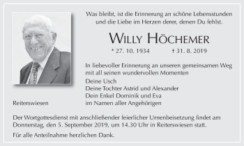 Anzeige von Willy Höchemer von MGO