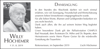 Anzeige von Willy Höchemer von MGO