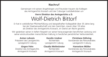 Anzeige von Wolf-Dietrich Bittorf von MGO