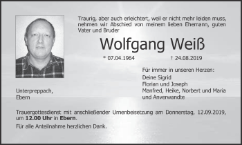 Anzeige von Wolfgang Weiß von MGO