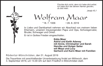 Anzeige von Wolfram Maar von MGO