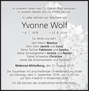 Anzeige von Yvonne Wolf von MGO
