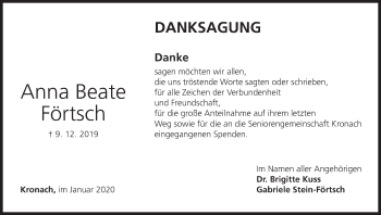 Anzeige von Anna Beate Förtsch von MGO