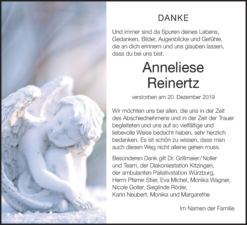  Traueranzeige für Anneliese Reinertz vom 04.01.2020 aus MGO