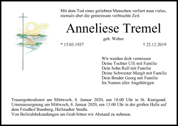 Anzeige von Anneliese Tremel von MGO