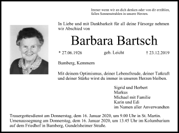 Anzeige von Barbara Bartsch von MGO