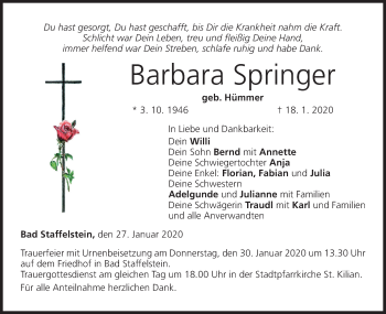 Anzeige von Barbara Springer von MGO