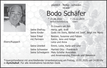 Anzeige von Bodo Schäfer von MGO