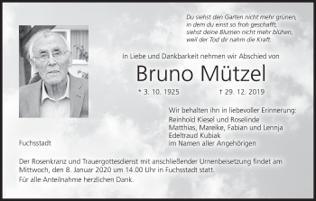 Anzeige von Bruno Mützel von MGO