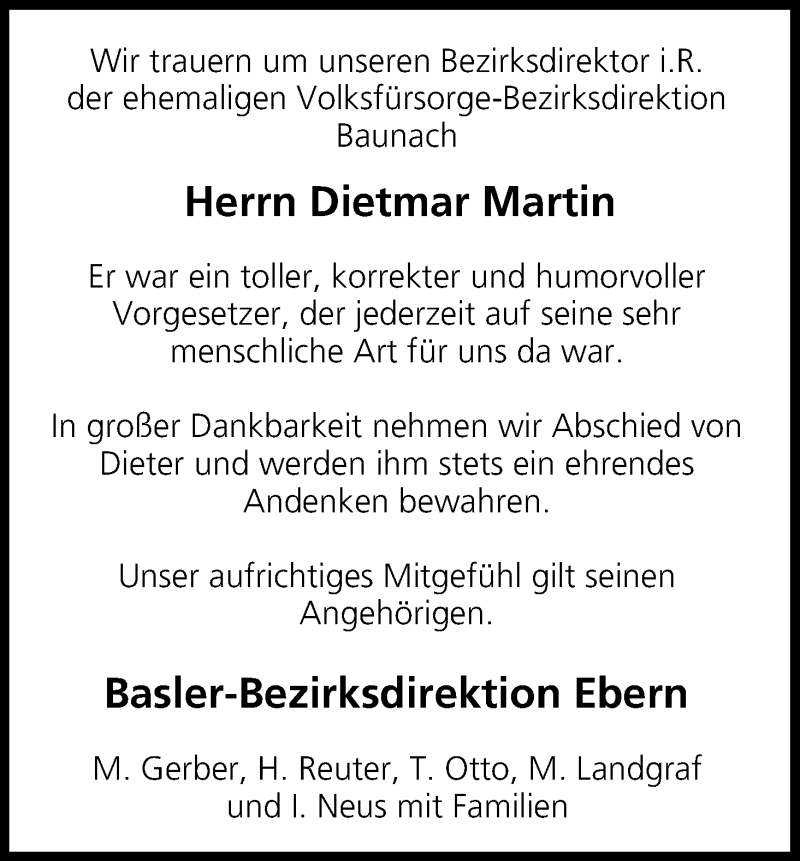  Traueranzeige für Dietmar Martin vom 22.01.2020 aus MGO