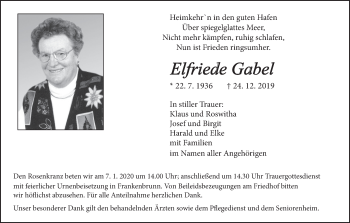 Anzeige von Elfriede Gabel von MGO